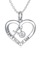 teensy silver cross baby April birthstone necklace